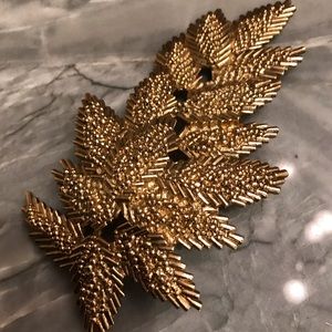 Gold Tone Statement Brooch Fern Leaf Pine Estate Vintage 6”.
